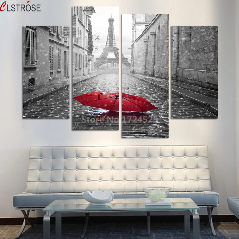 

CLSTROSE Fashion Paris Street Modern Wall Painting Printed On Canvas Beautiful Red Umbrella Wall Pictures Canvas Painting