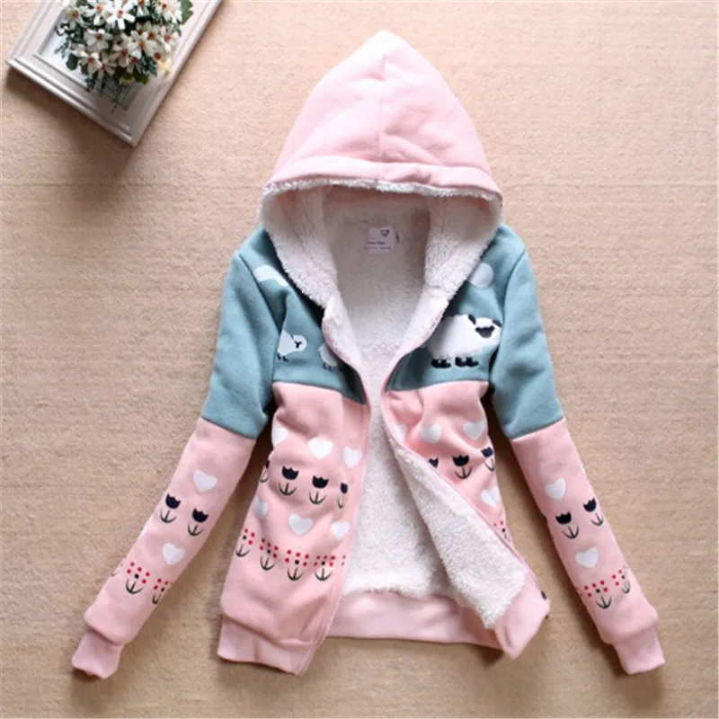 

Winter warm thick fleece Women Hoody Applique sheep women's hooded hoodies with cap sweatshirts free shipping