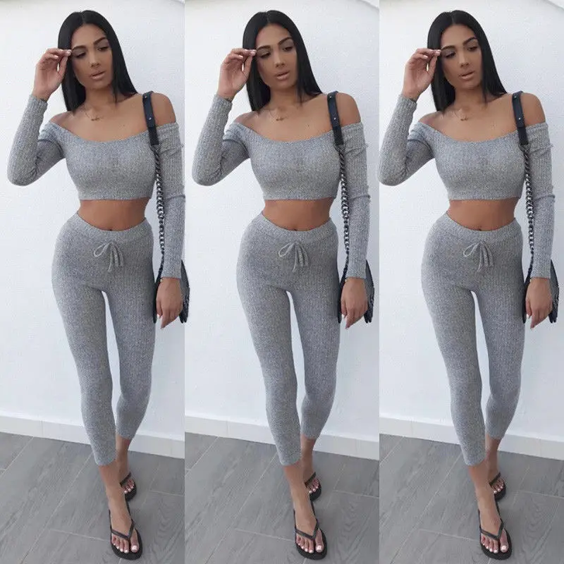 HOT Fashion 2Pcs Women Clothes Solid Off Shoulder Bodysuit Crushed Velvet Tops Ladies Suit Lounge Wear Jumpsuit Brief | Женская одежда