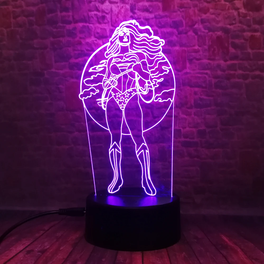 Amroe 2019 Новый DC Legends Wonder Woman 3D лампа 7 цветов светодиодные ночники для детей