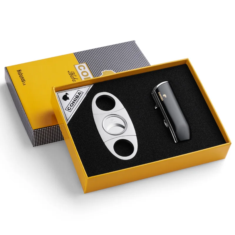 Темно-серый 50 шт./партия COHIBA обрезки сигар бутан 3 Факел реактивная зажигалка с резак для сигар удар аксессуары ветрозащитная зажигалка - Цвет: Темно-серый