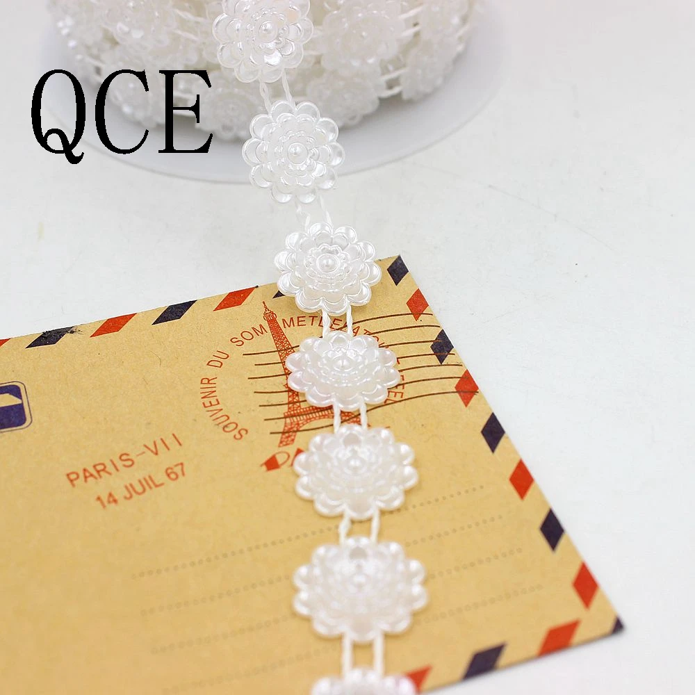 Free Shipping 1 Meter Size 16mm Flower Craft ABS Half Round Flatback Imitation Pearl Beads Chain For DIY Decoration | Дом и сад