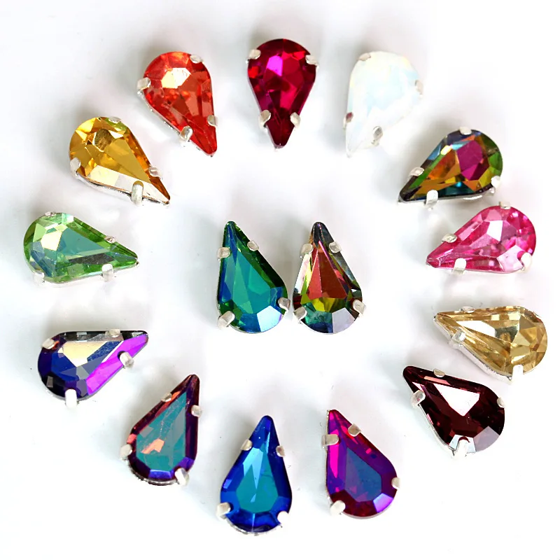 20 шт./лот небольшие размеры стеклянные стразы в форме капли для пришивания с
