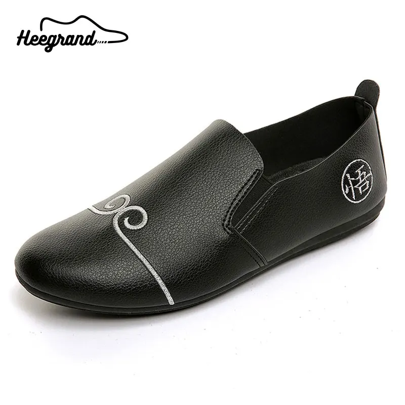 HEE GRAND Chinese Traditional Culture Men's Loafers Soft Comfortable PU Leather Concise Design Slip-on Flat Shoes XMR2537 | Обувь