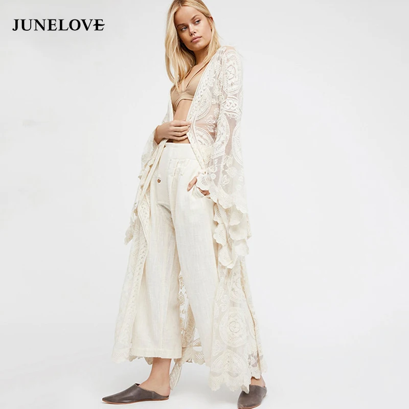 Женская кружевная шаль JuneLove длинная прозрачная Пляжная накидка прозрачный