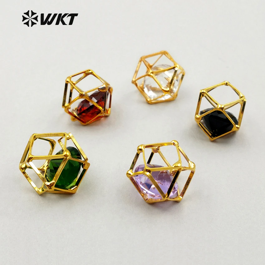 

JF244 WKT New Coming Hollow Geometic With Natural Stone Inside Pendant In Best Electroplated Pendant For Women Necklace Pendant