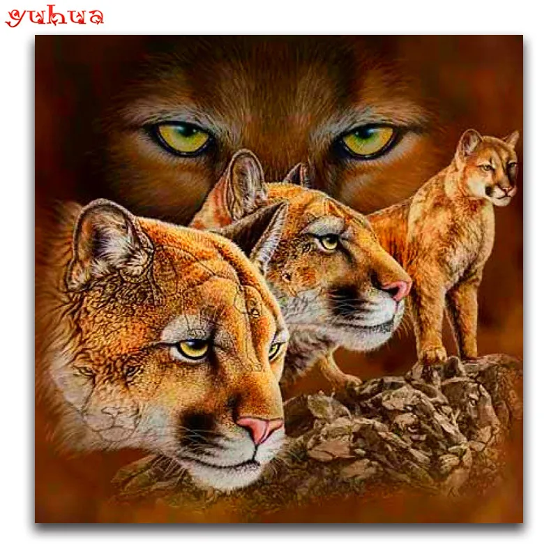 DIY Вышивка бисером животное 3 леопарда в горы Алмазная картина вышивка крестиком