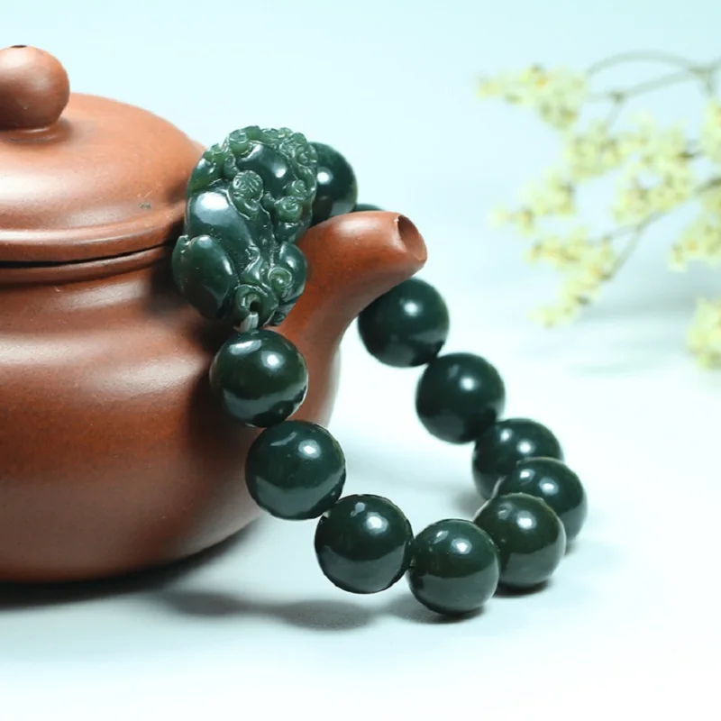 Натуральный нефритовый зеленый браслет Hetian Nephrite для мужчин и женщин круглые