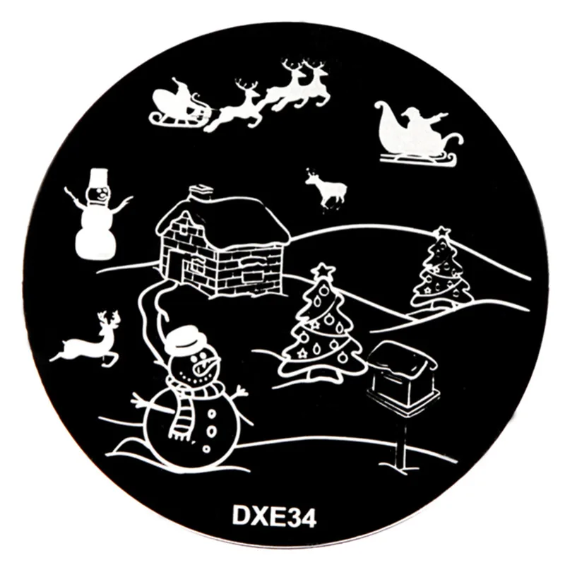 04-DXE34 ELECOOL DIY Рождественская серия круглые пластины для штамповки ногтей из нержавеющей стали Шаблон для штамповки Леди Женщины Девушка штамповки - Цвет: 04-DXE34
