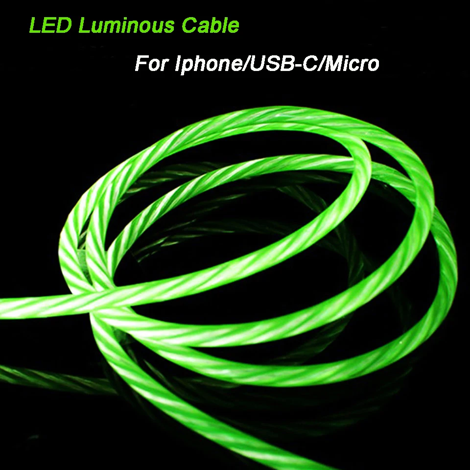 Светодиодный светящийся Usb кабель для зарядки Android зарядный шнур Type C Cabel Micro usb Samsung