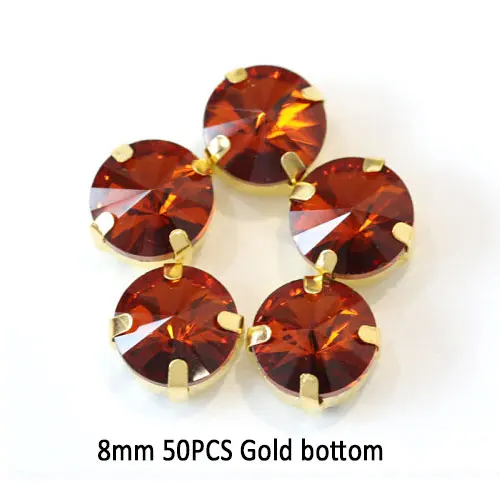 8mm---50PCS Кофейные смешанные формы, размеры, пришитые Стразы с золотым клешом, стеклянные стразы с плоской задней стороной, хрустальные стразы для шитья, женское платье Y3517 - Цвет: 8mm---50PCS