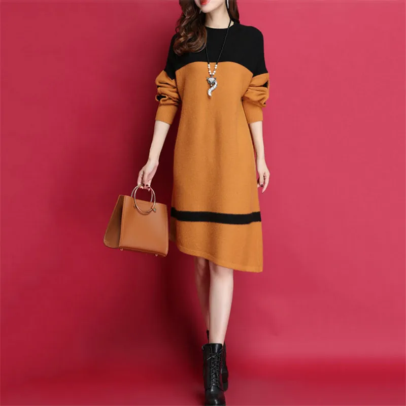 Осенне зимнее платье свитер для женщин элегантный вязаный пуловер 2018 новинка