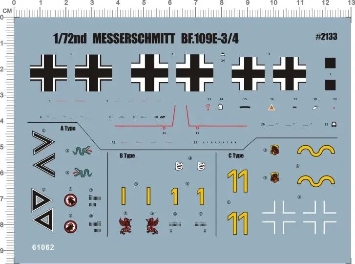 Деталь Up 1/72 WW II Немецкий BF 109E 3 4 ME 109 messerschmitt переводная модель истребителя|Наборы