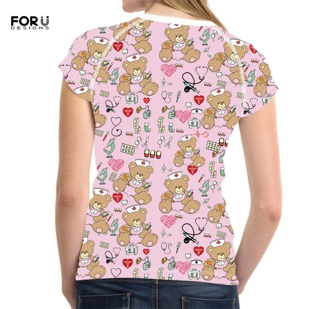 FORUDESIGNS/Милая футболка с рисунком медсестры и медведя из мультфильма, Женская Повседневная для кормления, Брендовая женская одежда, женская футболка, футболки с коротким рукавом