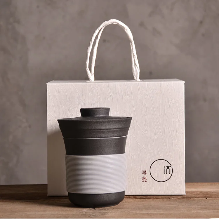 TANGPIN ceramic tea mugs with filters coffee mugs for tea chinese ceramic teacup 360ml - Цвет: Black mugs with box