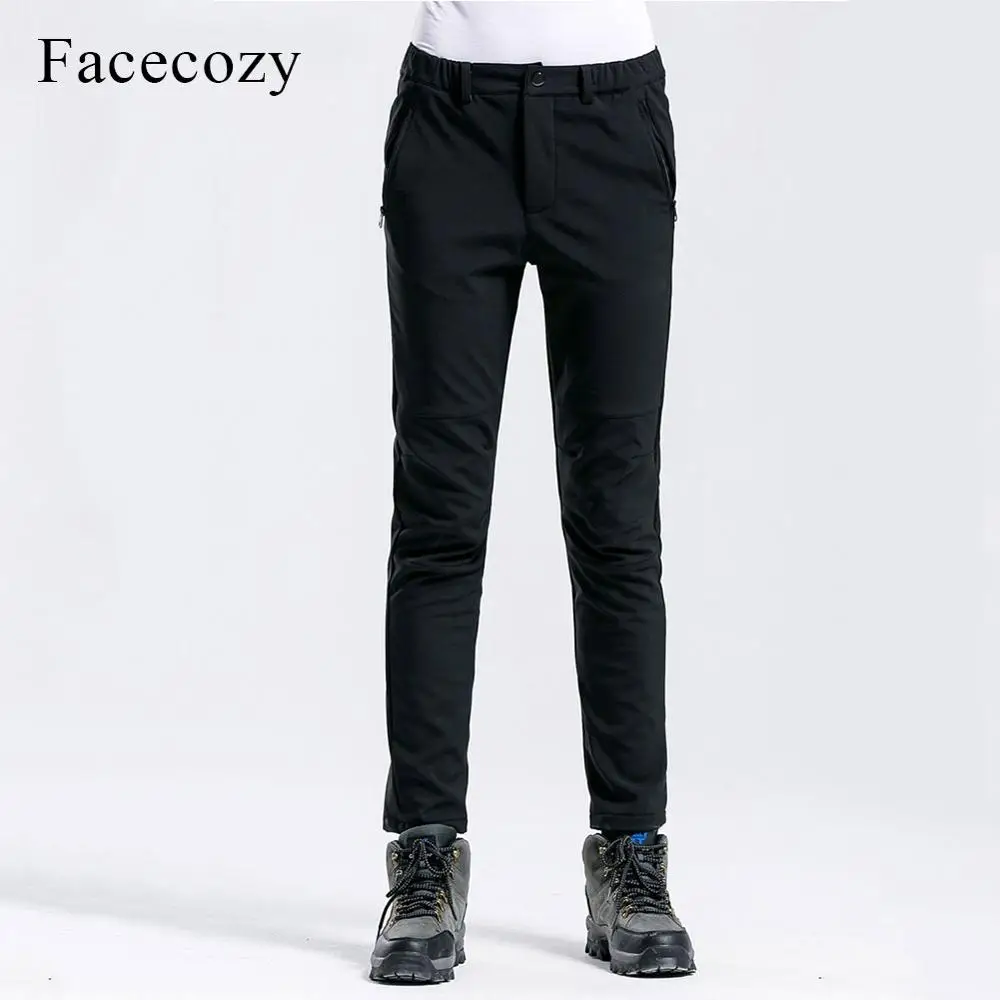 Facecozy, женские зимние утепленные уличные Походные штаны, облегающие ветрозащитные теплые флисовые брюки Софтшелл для кемпинга, лыжного туризма - Цвет: Black Pants