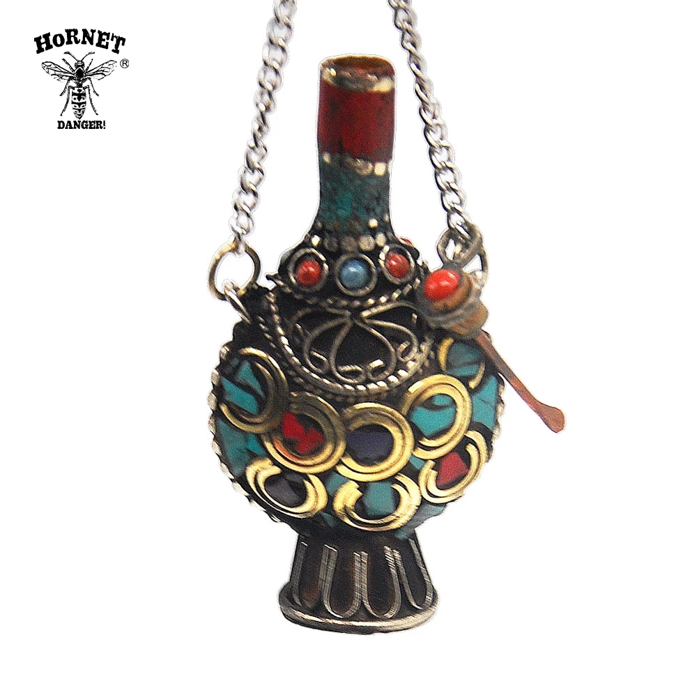 HORNET АНТИЧНЫЙ ТИБЕТСКИЙ латунный маленький табак кулон в виде бутылки дюйма 62 мм