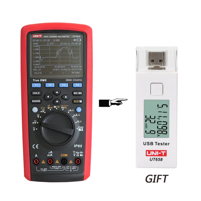 UNI-T UT181A True RMS Datalogging мультиметр; цифровой мультиметр, фильтрация низких частот/Проводимость nS/измерение Двойной Температуры - Цвет: UT181A(GIFT)