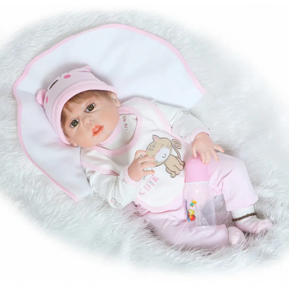 23&quot57cm lovely reborn full silicone pink girl doll blue/brown eyes fashion super cool accompany toy kids birthday present | Игрушки и