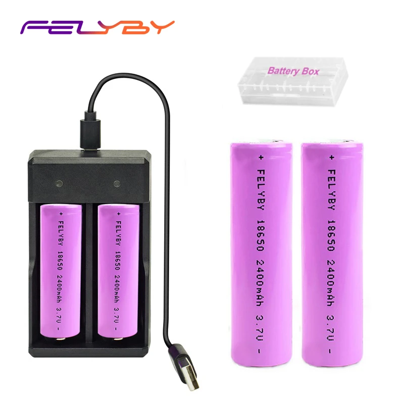 FELYBY 18650 3 7 в литий ионные аккумуляторы Кнопка Топ розовый 2 упаковки и