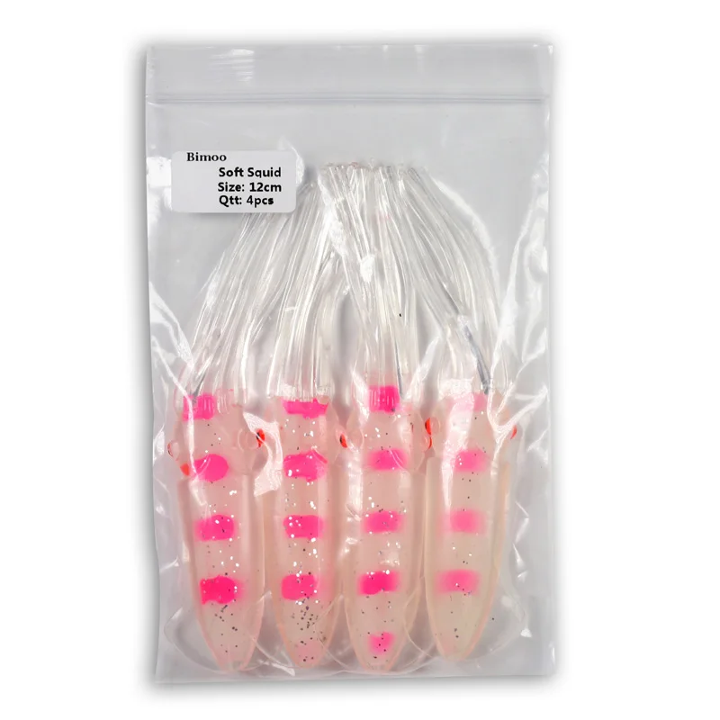 1 bag pink spots Bimoo 30 мешков = 120 шт 12 см мягкий кальмар приманка наживка "осьминог" для ловля рыбы на блесну джиггинг помощь крючки делая - Цвет: 1 bag pink spots