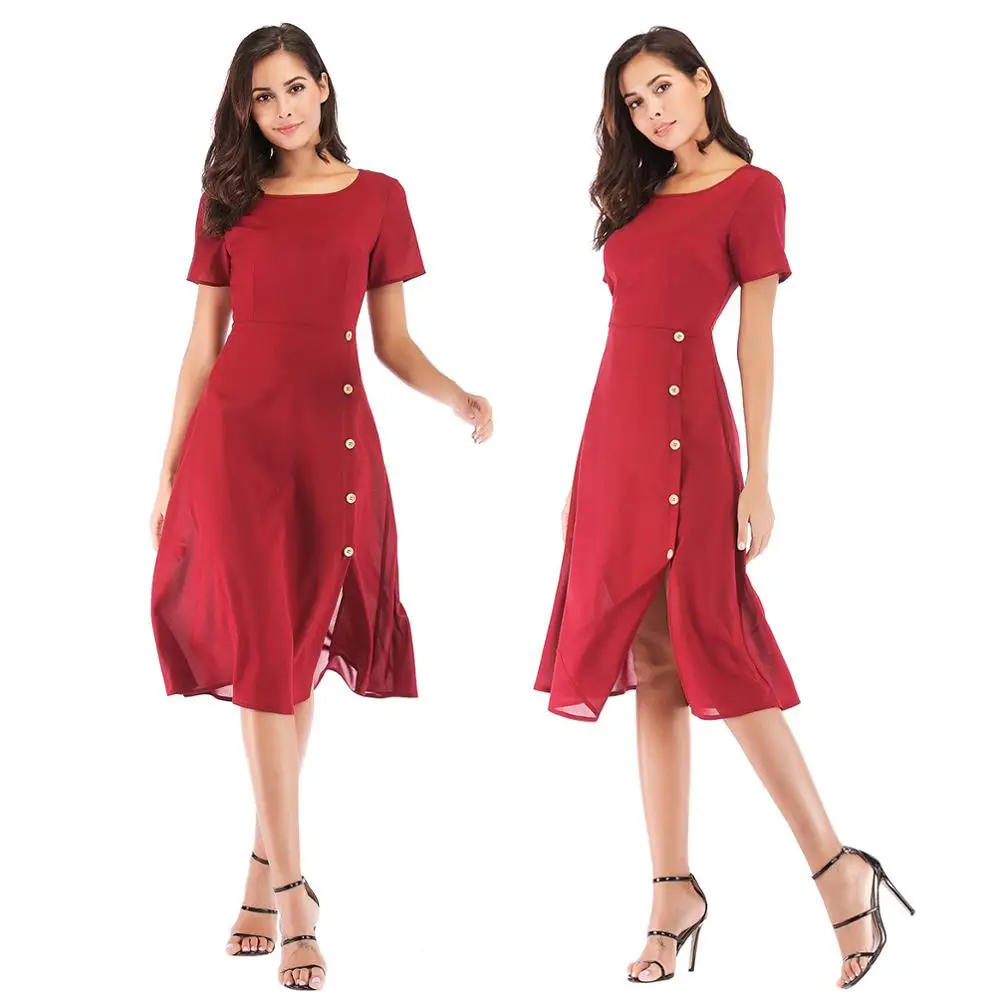 Женское платье PGSD повседневное офисное красное средней длины с о вырезом и