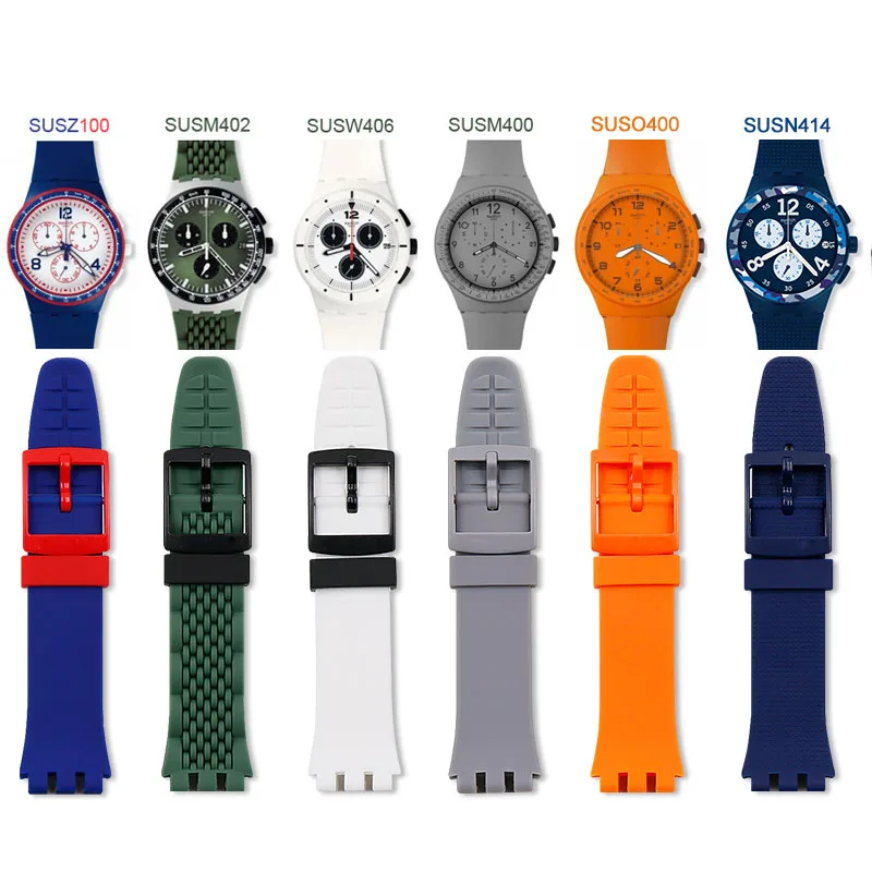 Silicone strap female pin buckle watch accessories 20mm for Swatch SUSB400 SUSW402 men's sports waterproof bracelet watch band