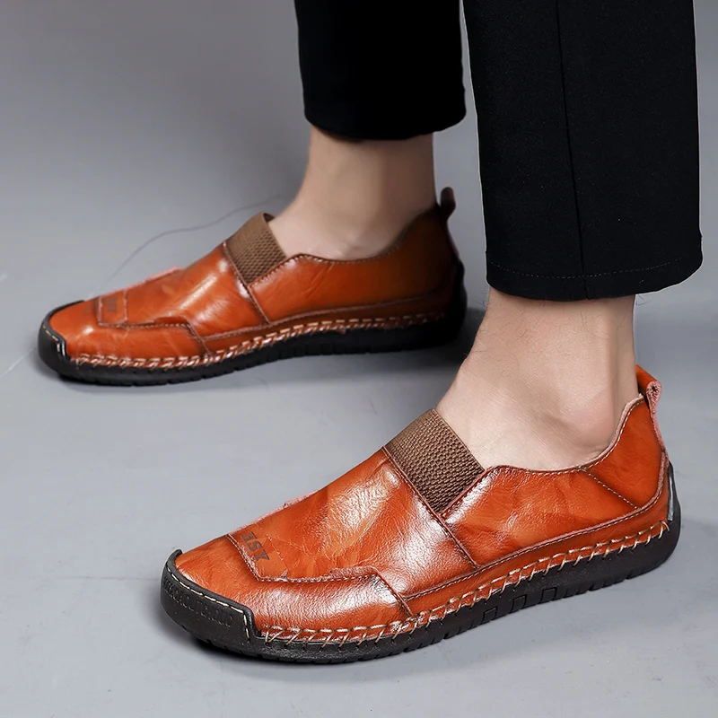

AKZ New Fashion Spring Summer shoes Men Casual shoes cow Split Leather Breathable Comfortable Light Male Flat shoes Slip