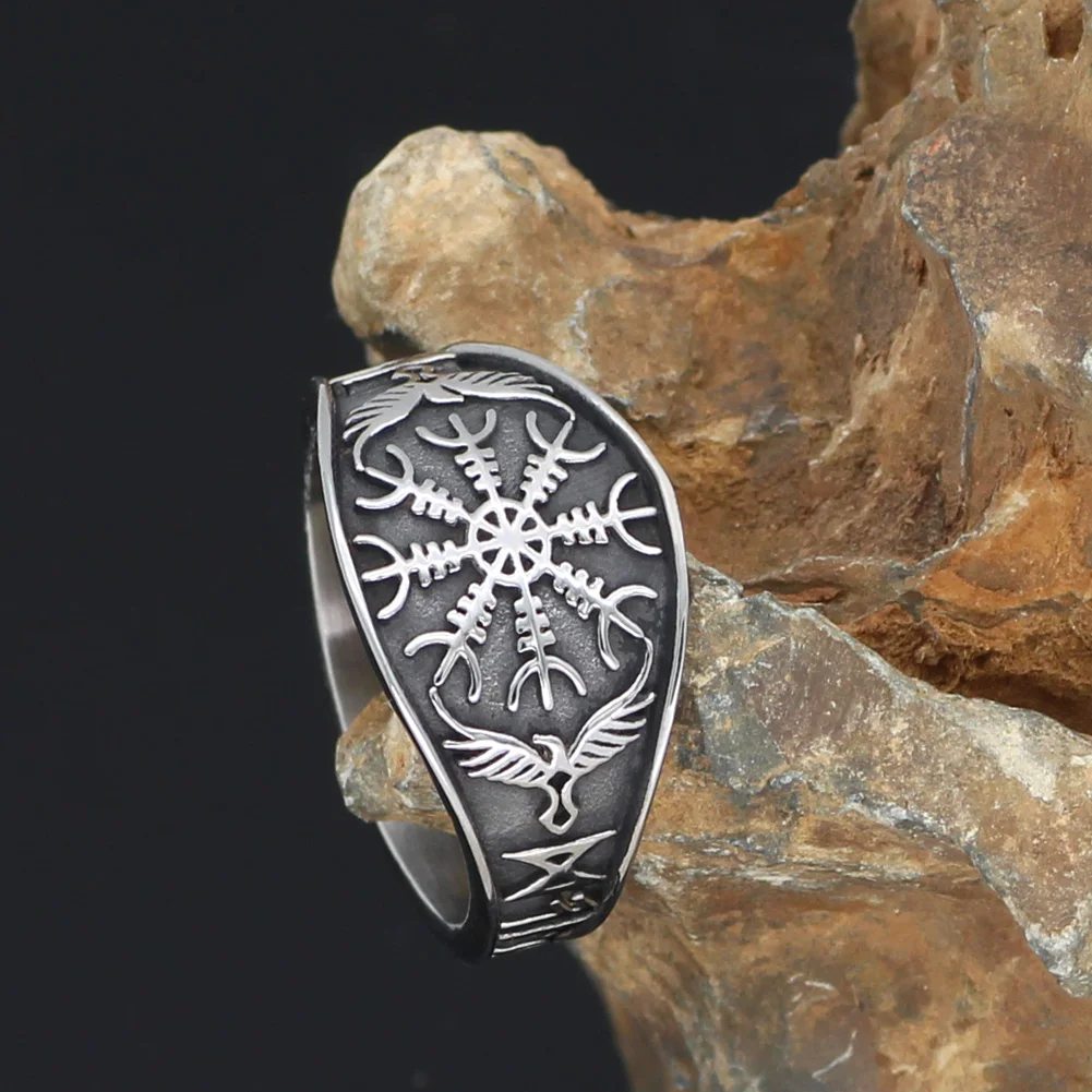 Скандинавский Викинг символ Одина Ворон рун Vegvisir кольцо из нержавеющей стали с