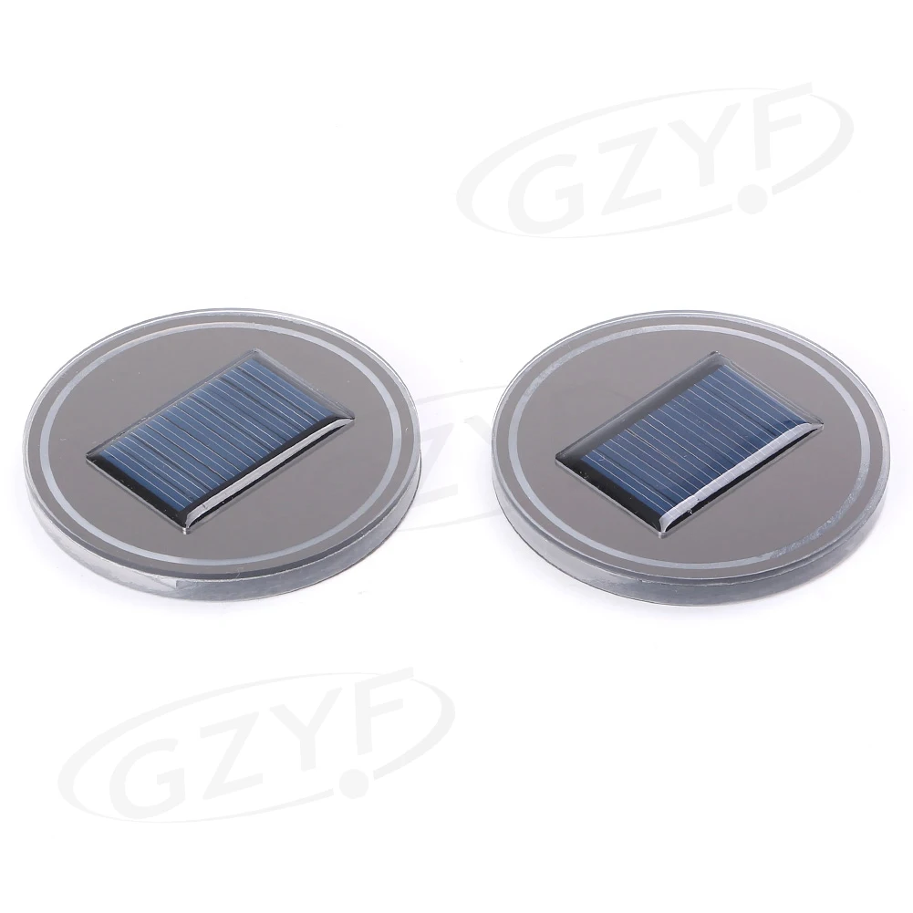 

2PCS Solar Cup Holder Bottom Pads LED Light Covers Interior Trim For All Cars