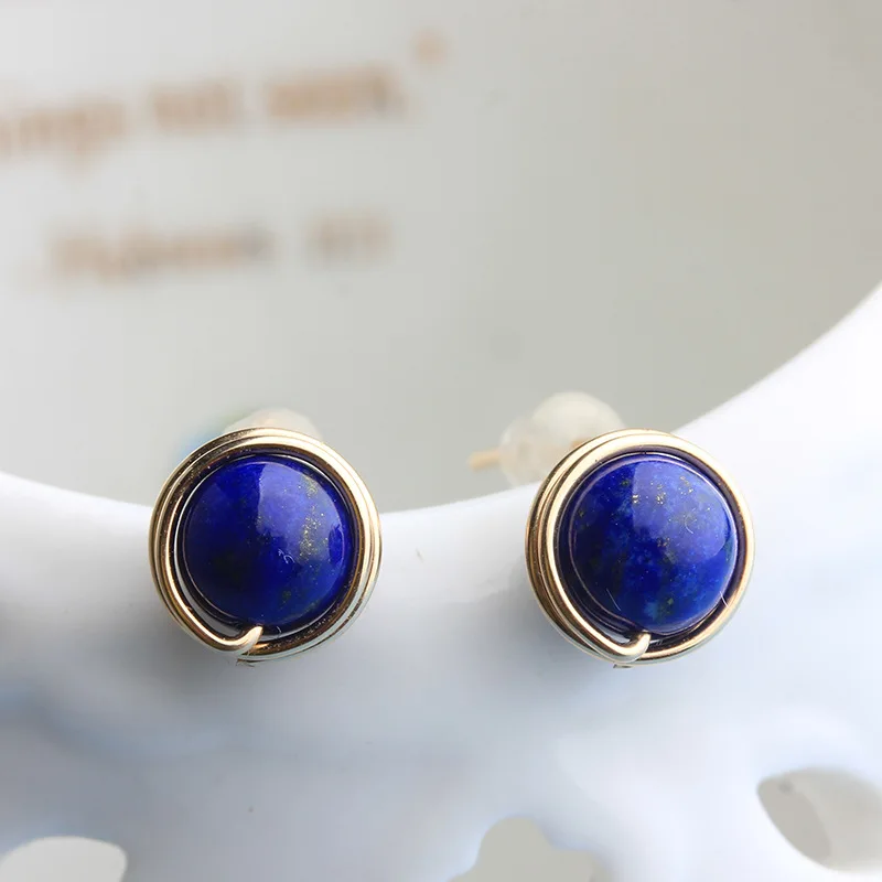 Серьги гвоздики ручной работы PINJEAS Lapis lazuli минималистичные серьги в виде