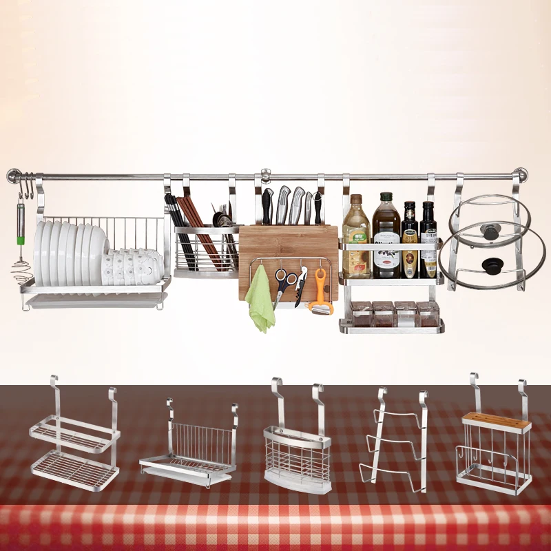 Полка для кухни из нержавеющей стали DIY настенные держатели подвесного хранения