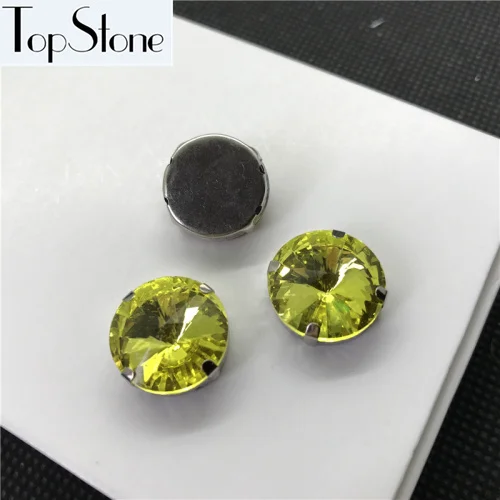 TopStone Rivoli Кристалл стекло пришить коготь стразы Многоцветный 6~ 18 мм круглый пришивной камень аксессуары для одежды diy - Цвет: Citrine