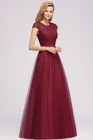 Женское вечернее платье, Элегантное Длинное кружевное платье цвета красного вина, с блестками, рукавами-крылышками, вечернее платье с кристаллами