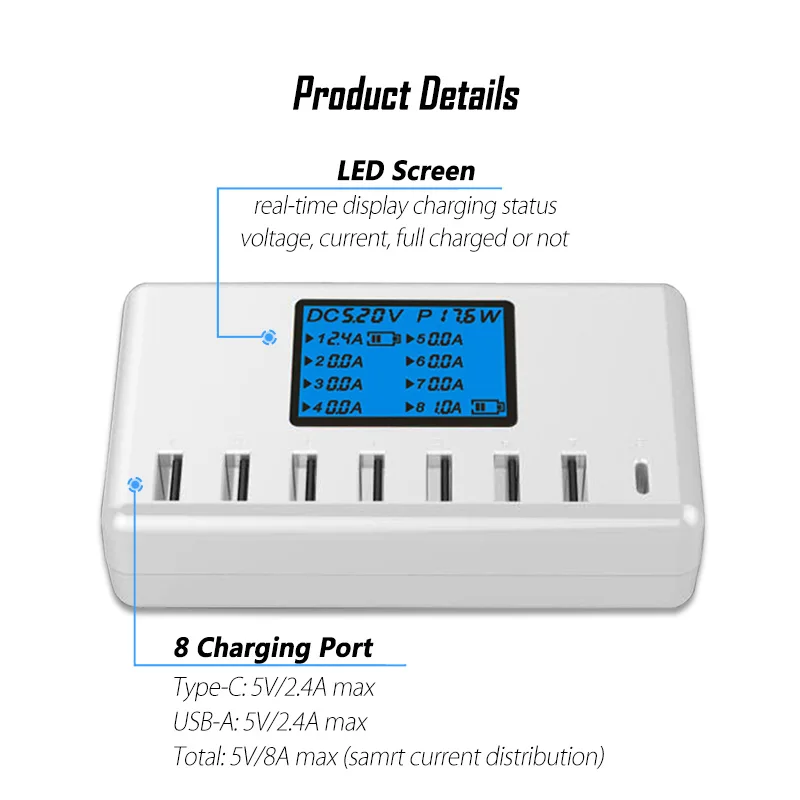 Многофункциональное Зарядное устройство USB HUB 8 портов несколько Type-C зарядных