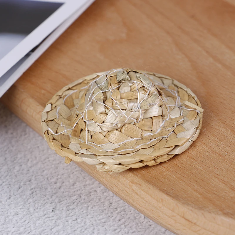 

Hand Weaved 1/12 Straw Hat Mini Doll Hat Ornament Strawhat Dollhouse Miniature Kits Accessories