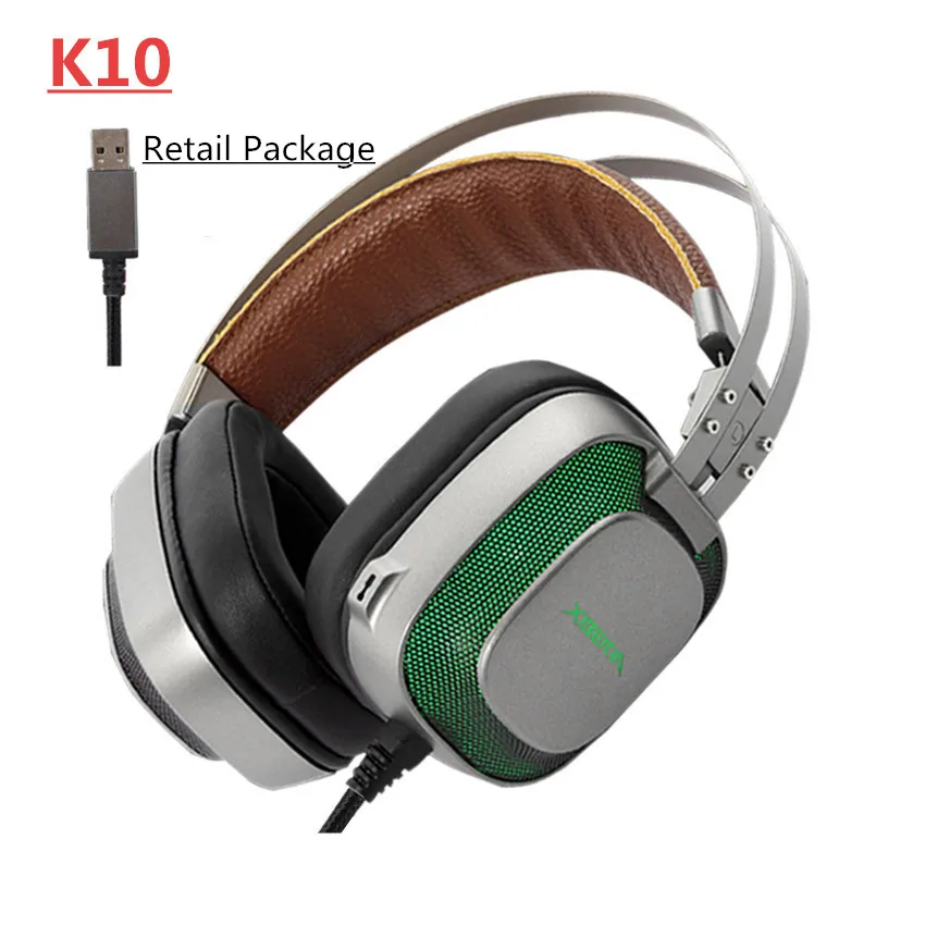 K10 Retail Box Xiberia K3/K5/k9/K10 Накладные наушники для ПК, игровая гарнитура, USB 7,1, виртуальное объемное звучание, стерео, бас, Pro, игровые наушники с микрофоном, светодиодный - Цвет: K10 Retail Box