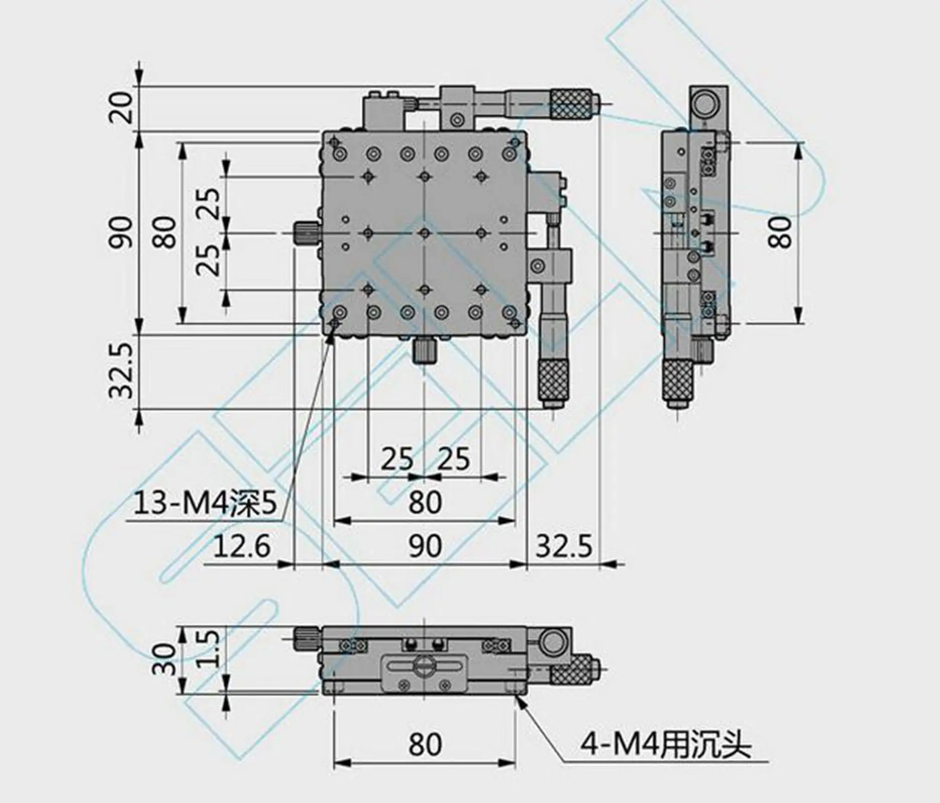 XY 90X90mm прямой регулируемый прецизионный ручной линейный сценический подшипник