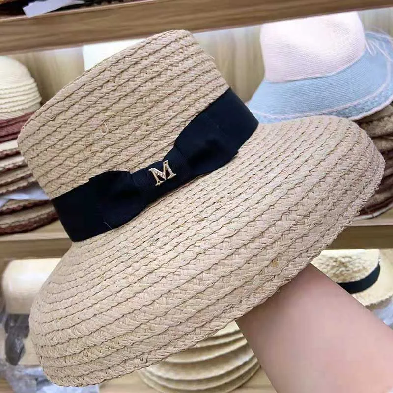 2019 элегантная вязаная крючком шляпа рафия Летняя женская пляжная лента бант