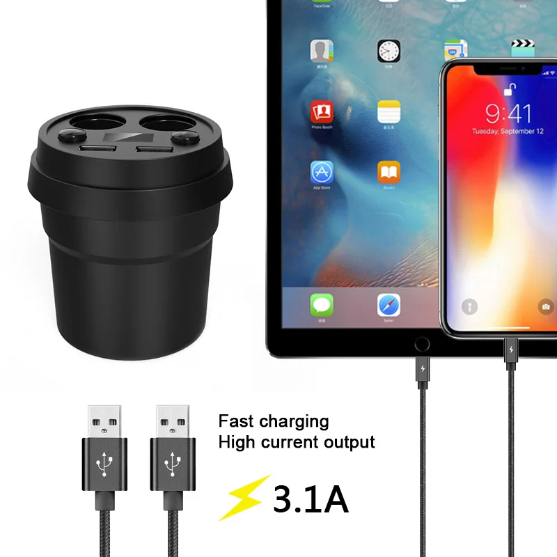 5V 3.1A Car Dual USB Charger multi-func Cup Rack Cigar Lighter Voltage Current Display For Sansumg Huawei Apple Iphone 8 XS XR | Автомобили