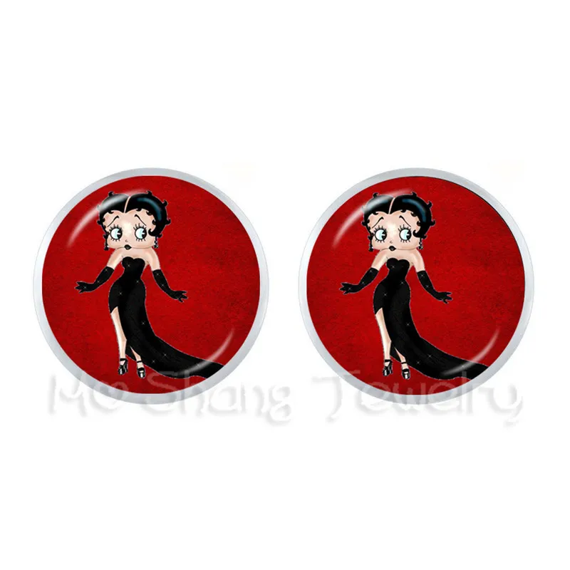 Счастливый Хэллоуин Сексуальные Betty Boop серебряные серьги веселая Рождественская фотография искусство стеклянные заклепки с закругленной головкой серьги Рождественский подарок для друзей
