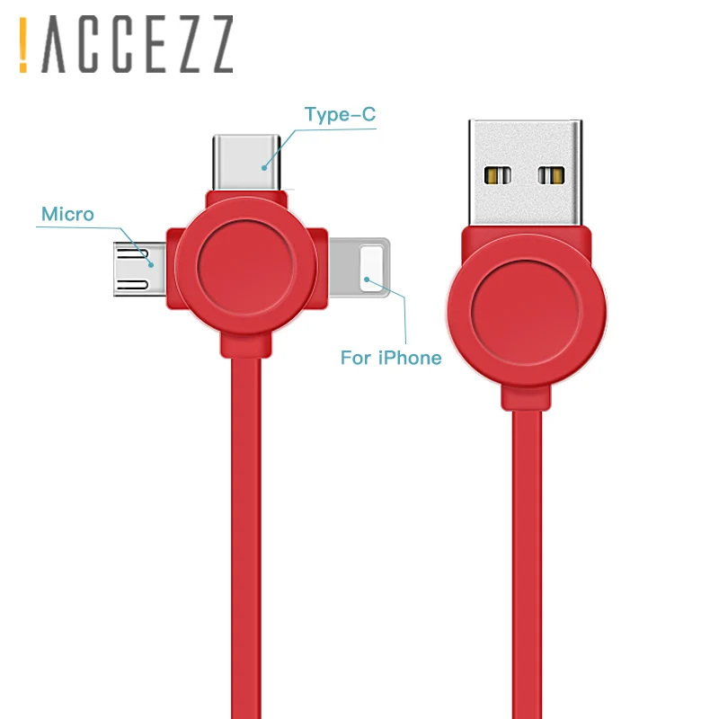 ACCEZZ 3 в 1 Usb кабель для зарядки IPhone Micro usb type C шнур для зарядки Xiaomi Redmi Iphone X XS MAX samsung кабели для передачи данных