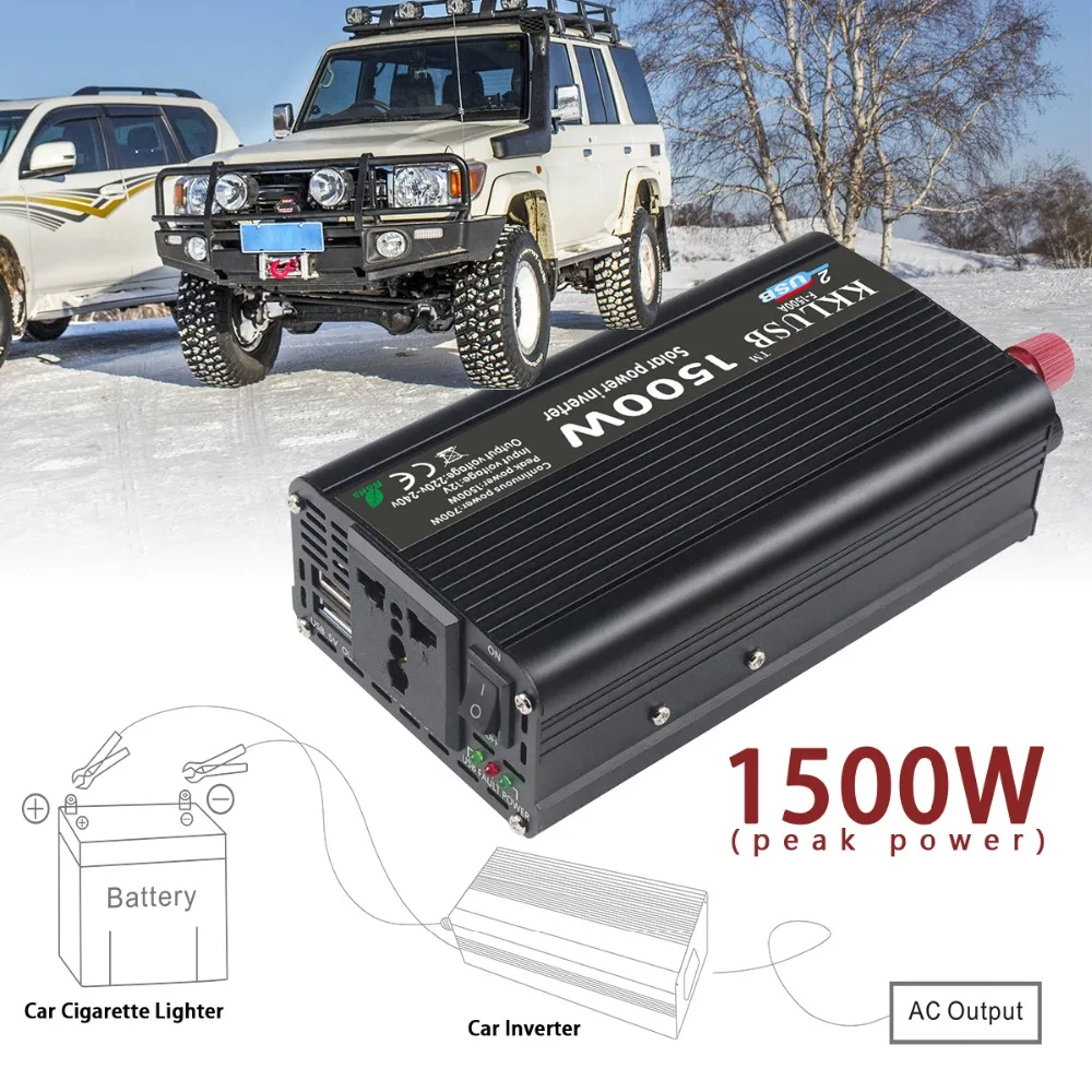 Dual USB 1500 W Car Inverter DC 12 V To AC 220 Charger Converter Protable Vehicle Power Over-voltage protection Supply Switch | Автомобили