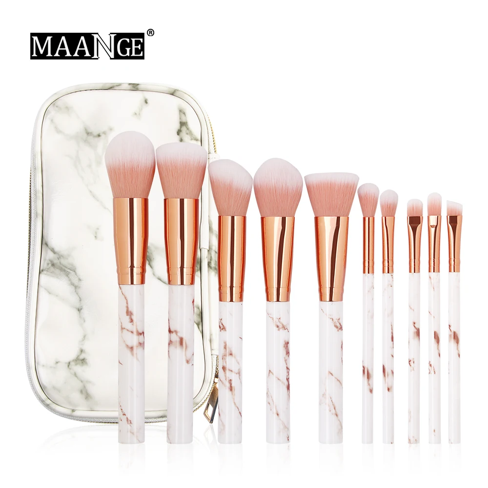 MAG5633SB MAANGE 10 шт./компл. Профессиональные кисти для макияжа, набор кисточек для мраморный ручка тональный крем, пудра, косметическое средство, макияж, Кисть для макияжа и инструменты - Handle Color: MAG5633SB