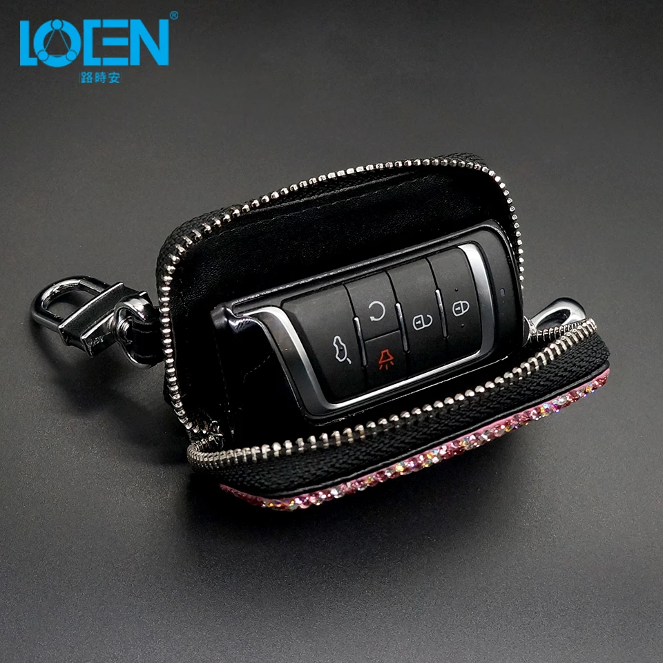 

New Car Keys Protector Holder Genuine Leather Rhinestones Key Wallets Case Women Fashion Housekeeper Car Organizer High Quality