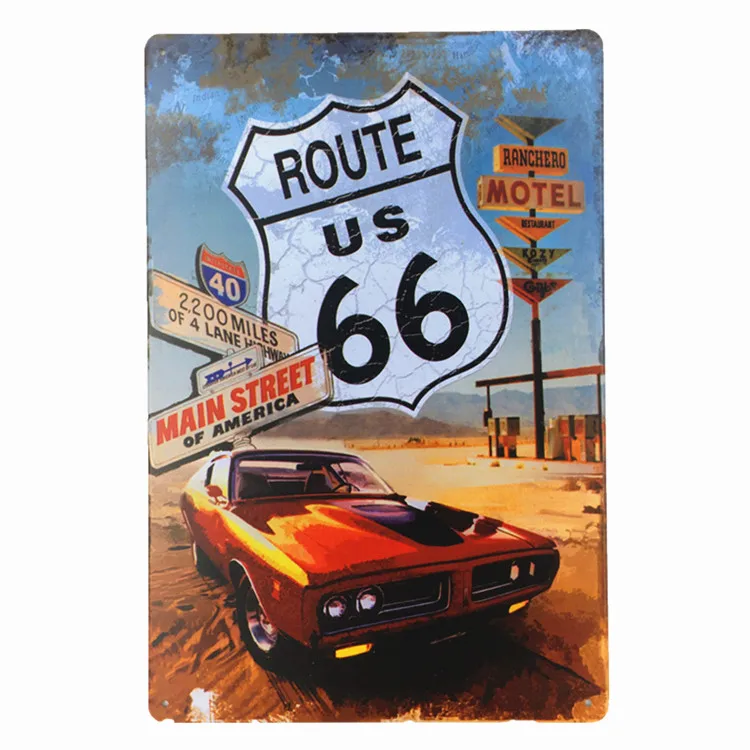 Route 66 ретро металлические жестяные вывески домашний Автомобиль отель Декор декоративная металлическая стена наклейки Искусство ремесло винтажные наклейки доска 20*30 см N176