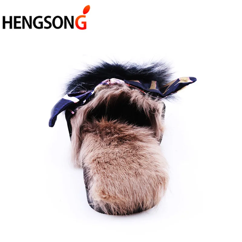 HENGSONG/меховые женские тапочки сезон осень-зима домашние на плоской подошве с