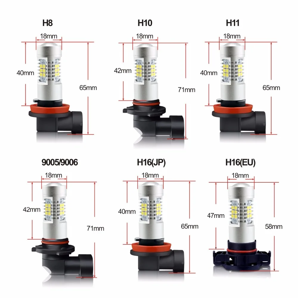 VANSSI 2 шт. H8 H11 Светодиодные лампы H10 9145 HB3/9005 HB4/9006 2504 PSX24W 5202 H16 LED Противотуманная фара DRL Лампа яркий Белый 6000K