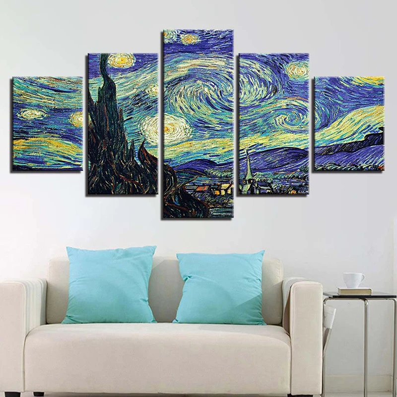 Ван Гог Звездная ночь пейзаж холст картина печать гостиная домашний декор