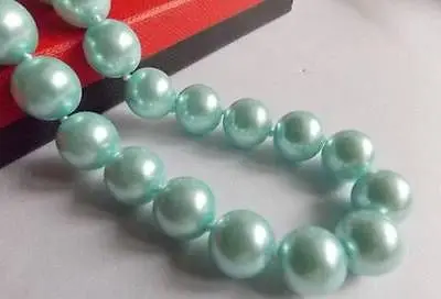 Горячие продажа Красивая! 12 мм Light Blue Sea Shell Перл Круглый Бисер Ожерелье 18